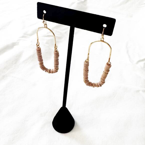 Wooden Disc Beaded Oval Arch Cutout Drop Earrings - Picture 6 of 7